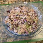 cranberry tuna salad recipe in a large bowl mixed and ready to eat