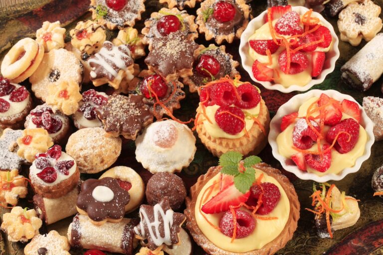image shows sugary treats - pastries and cookies