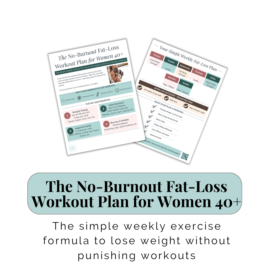 image of the no-burnout fat-loss workout plan for women 40+, the simple weekly exercise formula to lose weight without punishing workouts